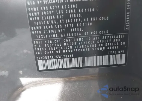 2019 Volkswagen Tiguan 2.0T Se/2.0T Sel/2.0T Sel R-Line/2.0T Sel R-Line Black from USA, damaged, VIN 3VV2B7AX7KM176746